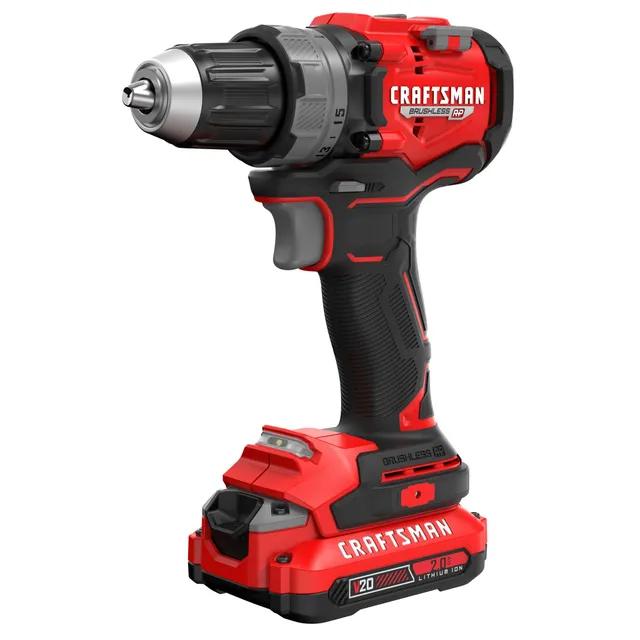craftsman-v20-1-2-inch-brushless-drill-driver-kit-cmcd725d2-with-2-batteries-and image 1