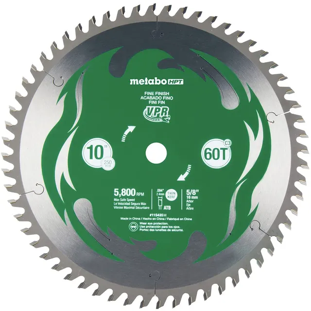 metabo-hpt-10-inch-miter-saw-table-saw-blade-60t-fine-finish-5-8-arbor-115435m image 1
