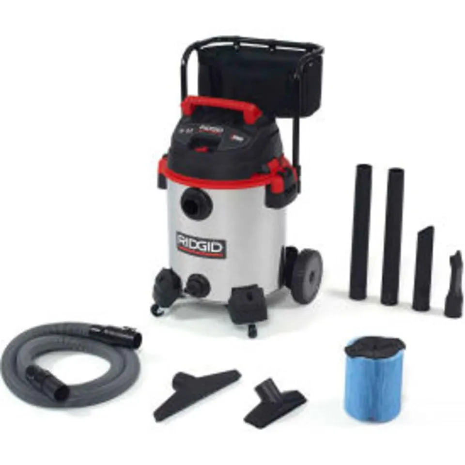 ridgid-50353-16-gallon-stainless-steel-wet-dry-shop-vacuum-with-cart-6-5-peak-hp image 1