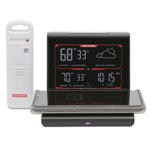 craftsman-weather-forecaster-with-wireless-charging-alarm-clock-and-indoor-outdo image 1