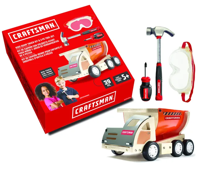 craftsman-bundle-2-ok006-cm-dump-truck-wood-kit-and-mini-tool-set-with-screwdriv image 1