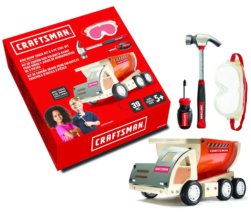 craftsman-bundle-2-ok006-cm-dump-truck-wood-kit-and-mini-tool-set-with-screwdriv image 1
