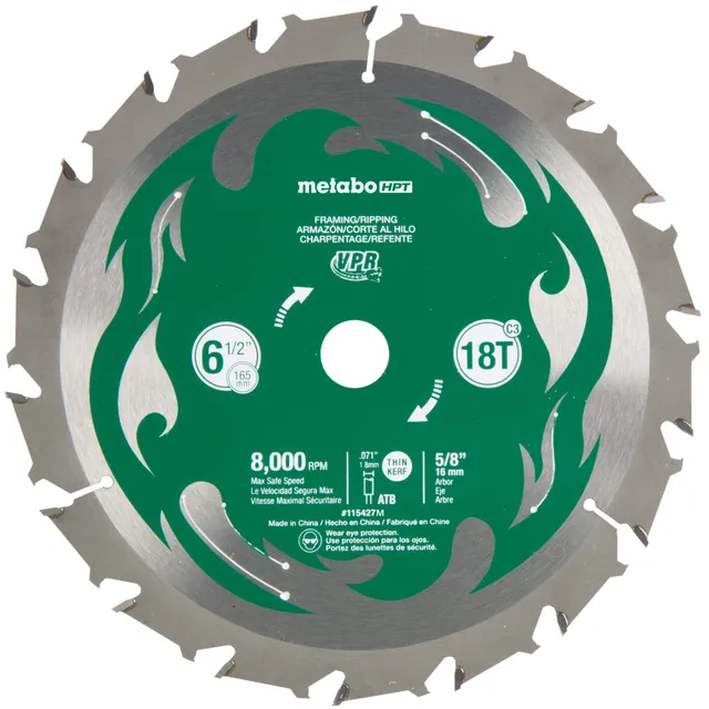metabo-hpt-circular-saw-blade-6-1-2-inch-18t-5-8-inch-arbor-thin-kerf-115427m image 1