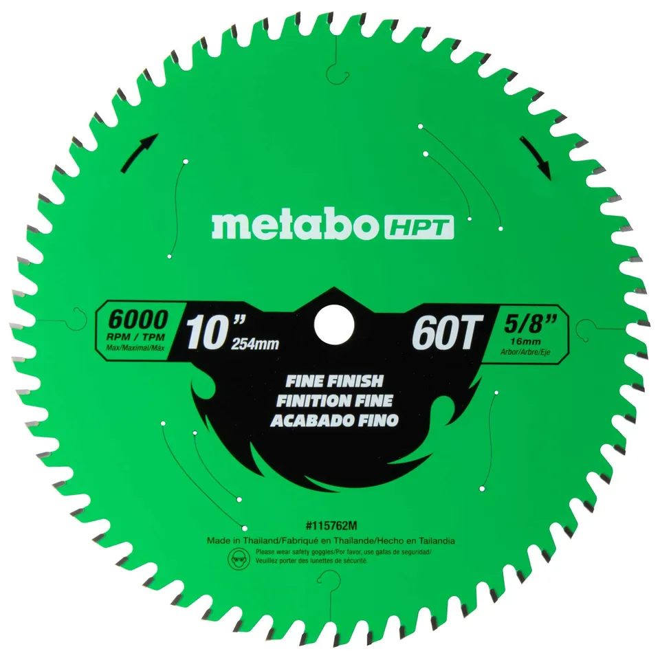 metabo-hpt-10-inch-miter-saw-table-saw-blade-fine-finish-60-tooth-5-8-inch-arbor image 1