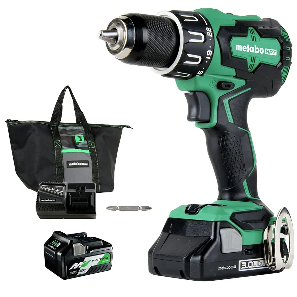 metabo-hpt-18v-brushless-hammer-drill-dv18dbfl2t-with-two-batteries-36v-18v-mult image 1