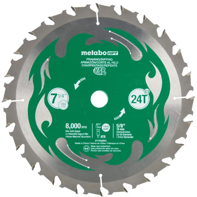 metabo-hpt-115429m-circular-saw-blade-7-1-4-24t-framing-ripping-vpr-blade-with-t image 1