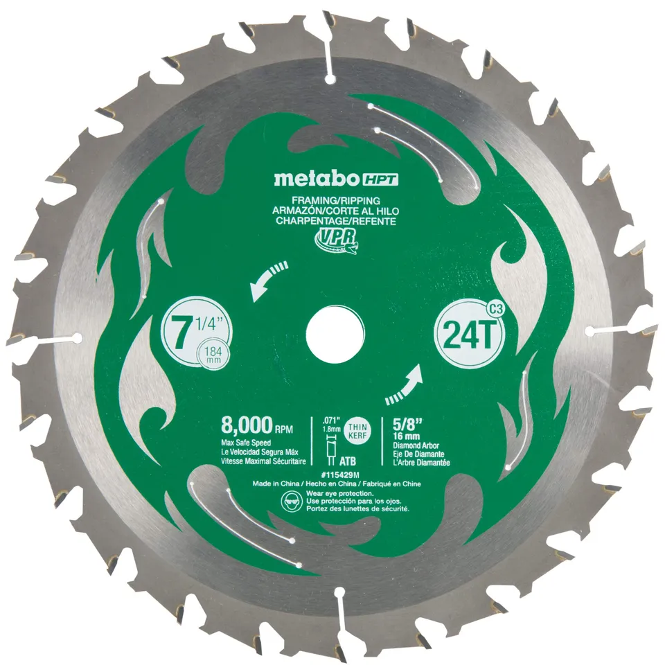 metabo-hpt-115429m-circular-saw-blade-7-1-4-24t-framing-ripping-vpr-blade-with-t image 1