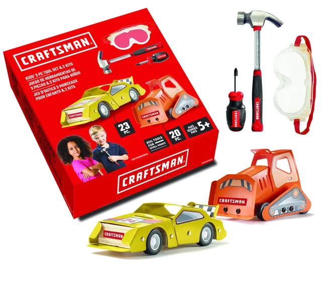 craftsman-bundle-4-in-1-wood-building-kit-with-sprint-racer-bulldozer-and-real-t image 1
