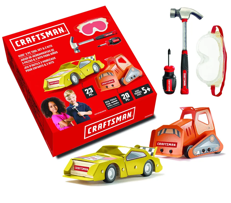 craftsman-bundle-4-in-1-wood-building-kit-with-sprint-racer-bulldozer-and-real-t image 1