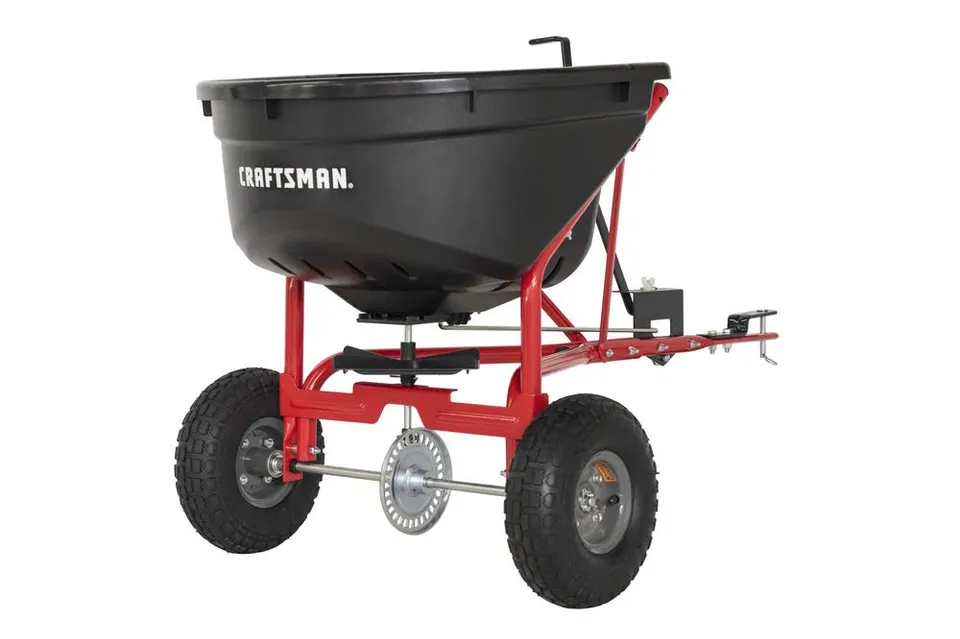 craftsman-pull-behind-lawn-broadcast-spreader-110-lb-capacity-universal-hitch-ma image 1