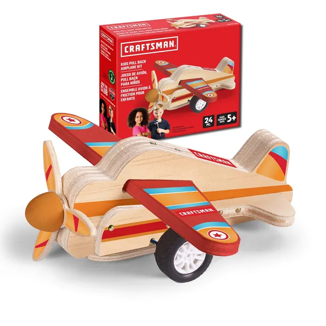 craftsman-pull-back-airplane-kit-diy-wood-building-toy-for-kids-friction-powered image 1