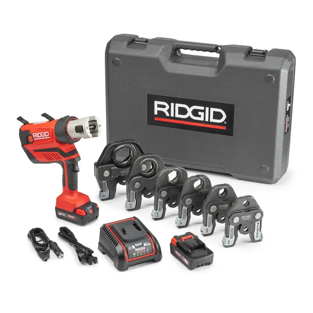 ridgid-rp-350-propress-8-piece-pressing-tool-kit-with-18v-battery-charger-4-jaws image 1