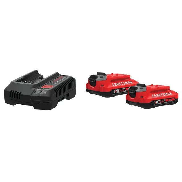 craftsman-v20-2ah-lithium-ion-power-tool-battery-2-pack-and-charger-starter-kit- image 1