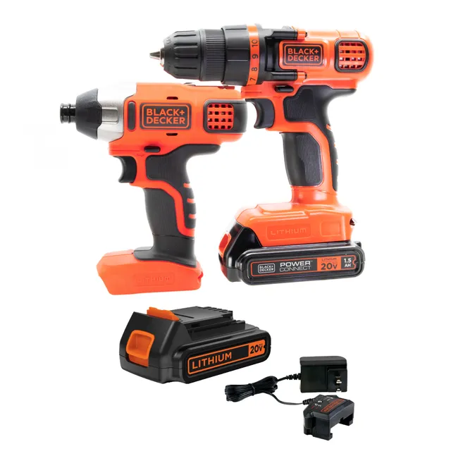 black-decker-20v-max-drill-impact-driver-combo-kit-with-extra-battery-and-charge image 1