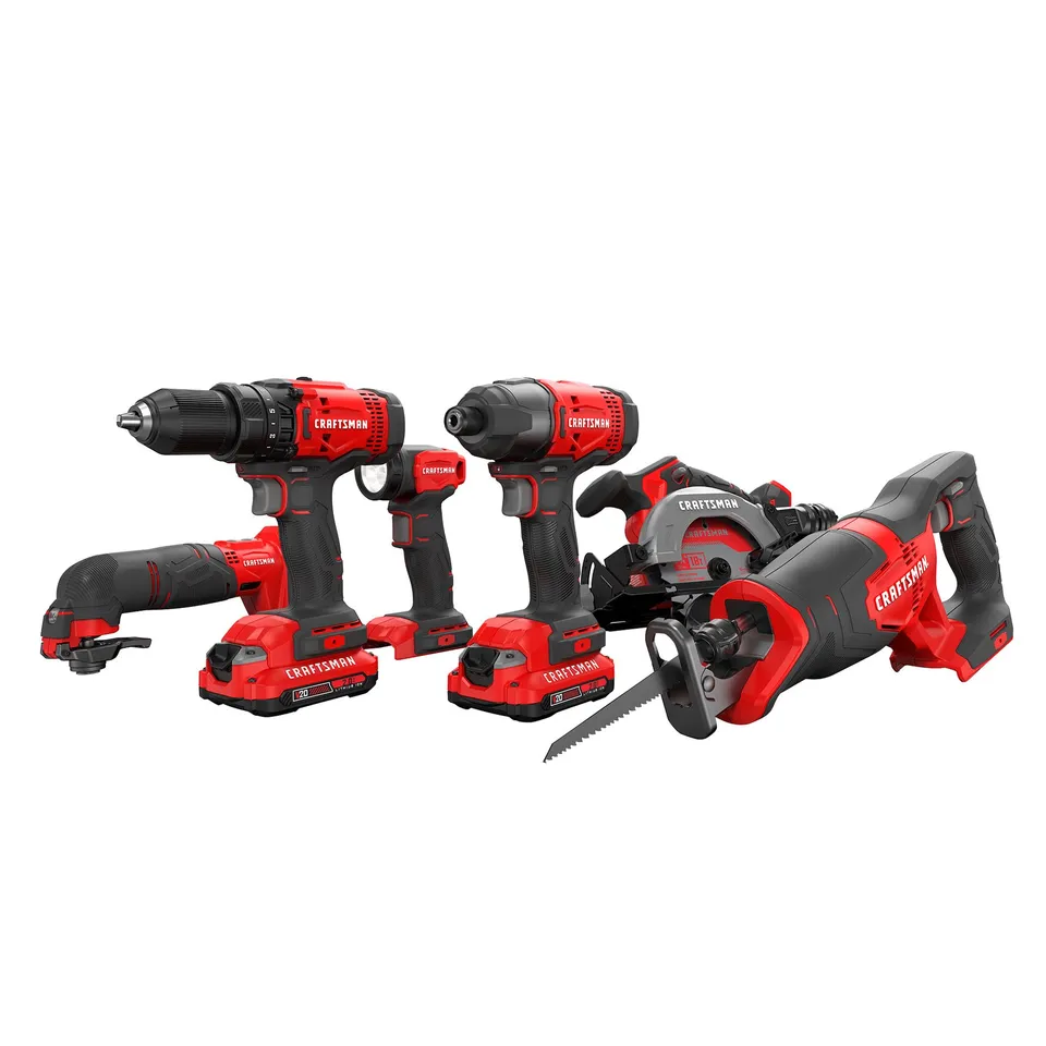 craftsman-v20-cordless-6-tool-combo-kit-cmck601d2-with-two-2-0-ah-batteries-and- image 1