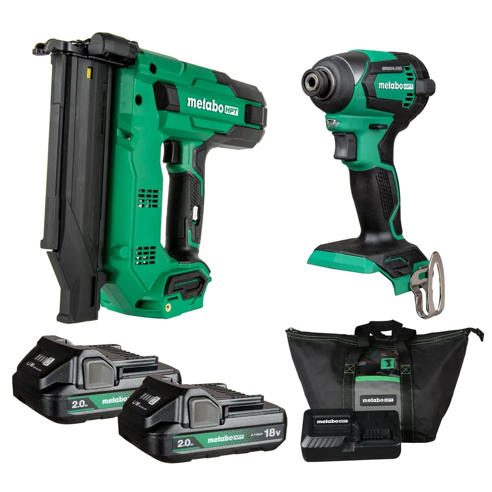 metabo-hpt-18v-multivolt-2-piece-combo-kit-kc18dexqd-impact-driver-18-gauge-brad image 1