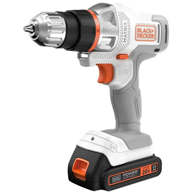 black-decker-20v-max-powerconnect-matrix-cordless-drill-driver-kit-white-battery image 1