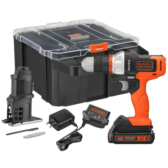 black-decker-20v-max-powerconnect-matrix-drill-and-jigsaw-combo-kit-with-case-ba image 1