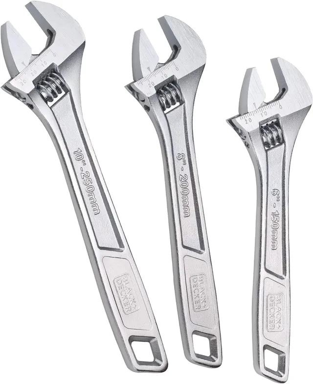 black-decker-adjustable-wrench-set-6-8-and-1-inch-wide-tapered-jaws-3-piece image 1