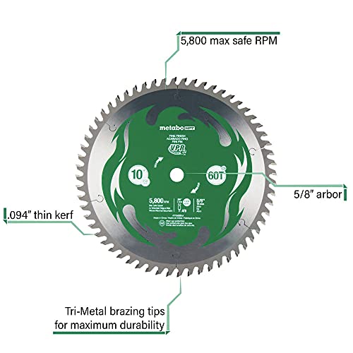 metabo-hpt-10-inch-miter-saw-table-saw-blade-60t-fine-finish-5-8-arbor-115435m image 6