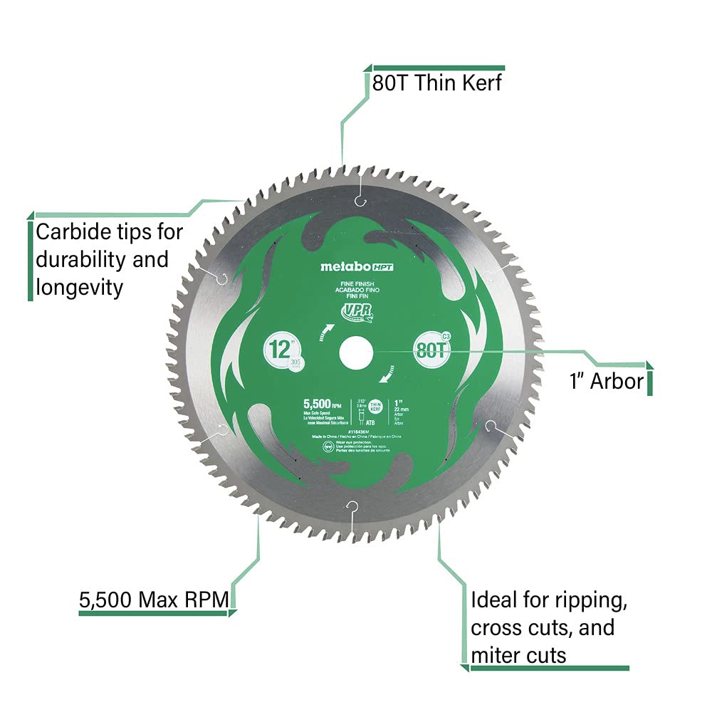 metabo-hpt-12-inch-80-tooth-fine-finish-miter-saw-blade-with-1-inch-arbor-and-th image 3