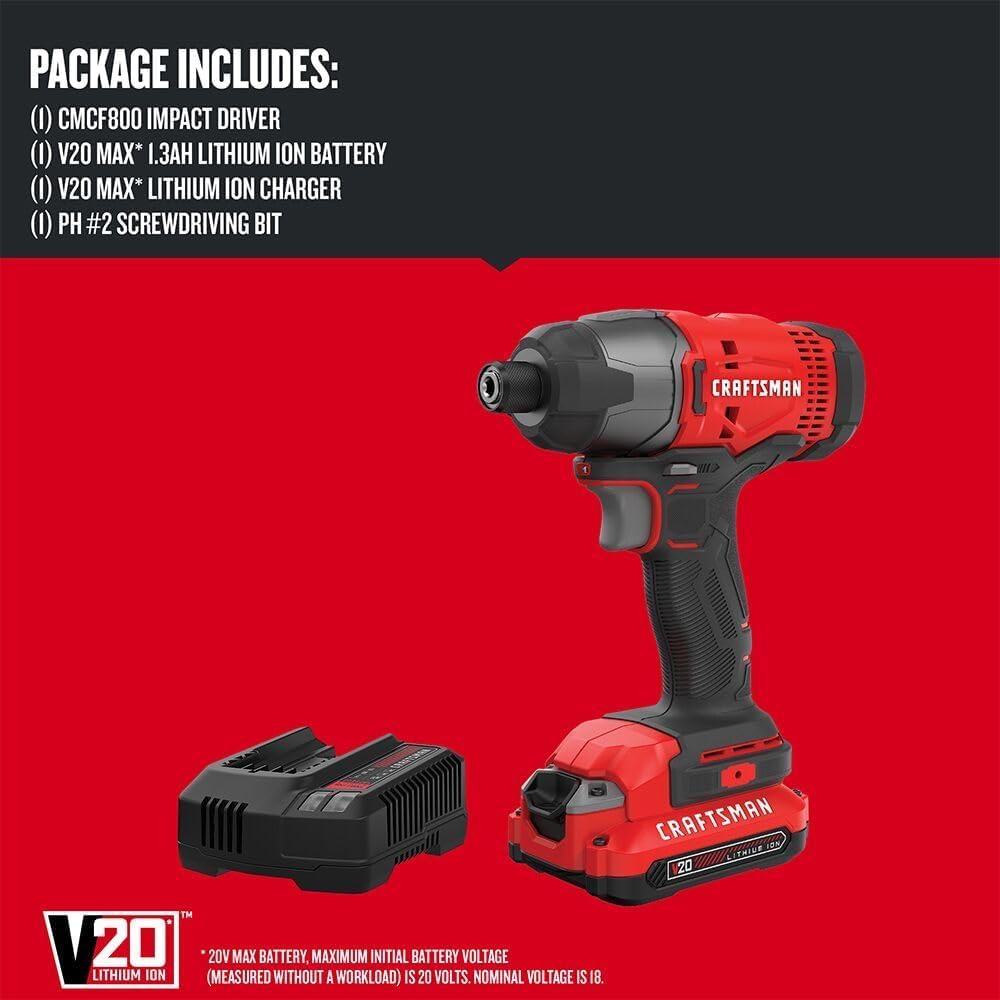 craftsman-20v-max-impact-driver-kit-1-4-inch-2-800-rpm-led-work-light-battery-an image 2