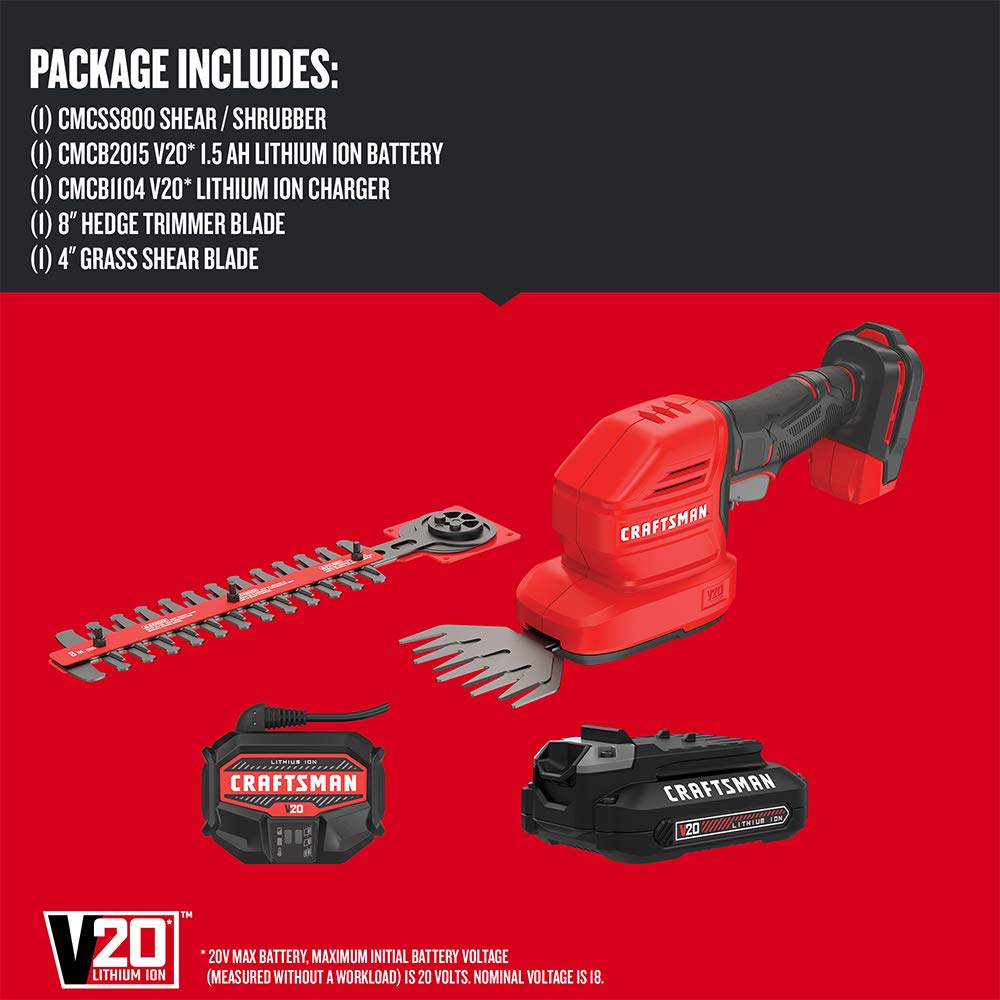 craftsman-v20-4-inch-cordless-grass-trimmer-and-8-inch-mini-hedge-trimmer-2-in-1 image 2