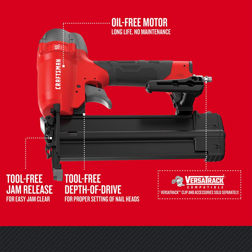 craftsman-18ga-brad-nailer-pneumatic-nail-gun-cmpbn18k-maintenance-free-tool-fre image 2