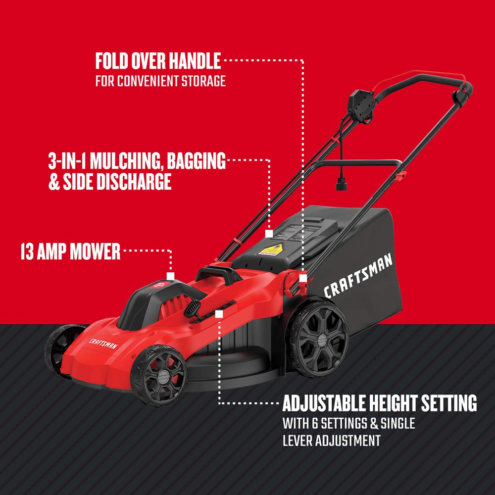 craftsman-cmemw213-electric-push-lawn-mower-20-inch-deck-corded-13-amp-3-in-1 image 2