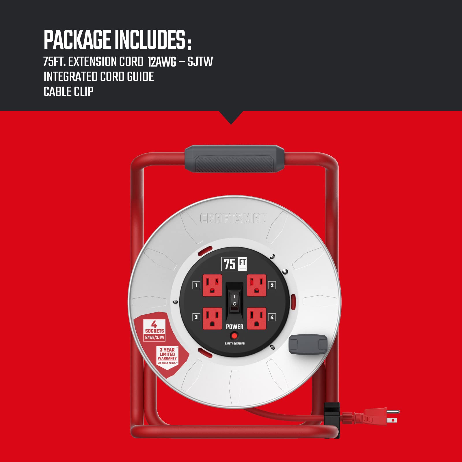 craftsman-75-ft-contractor-retractable-extension-cord-reel-with-4-outlets-12awg- image 3