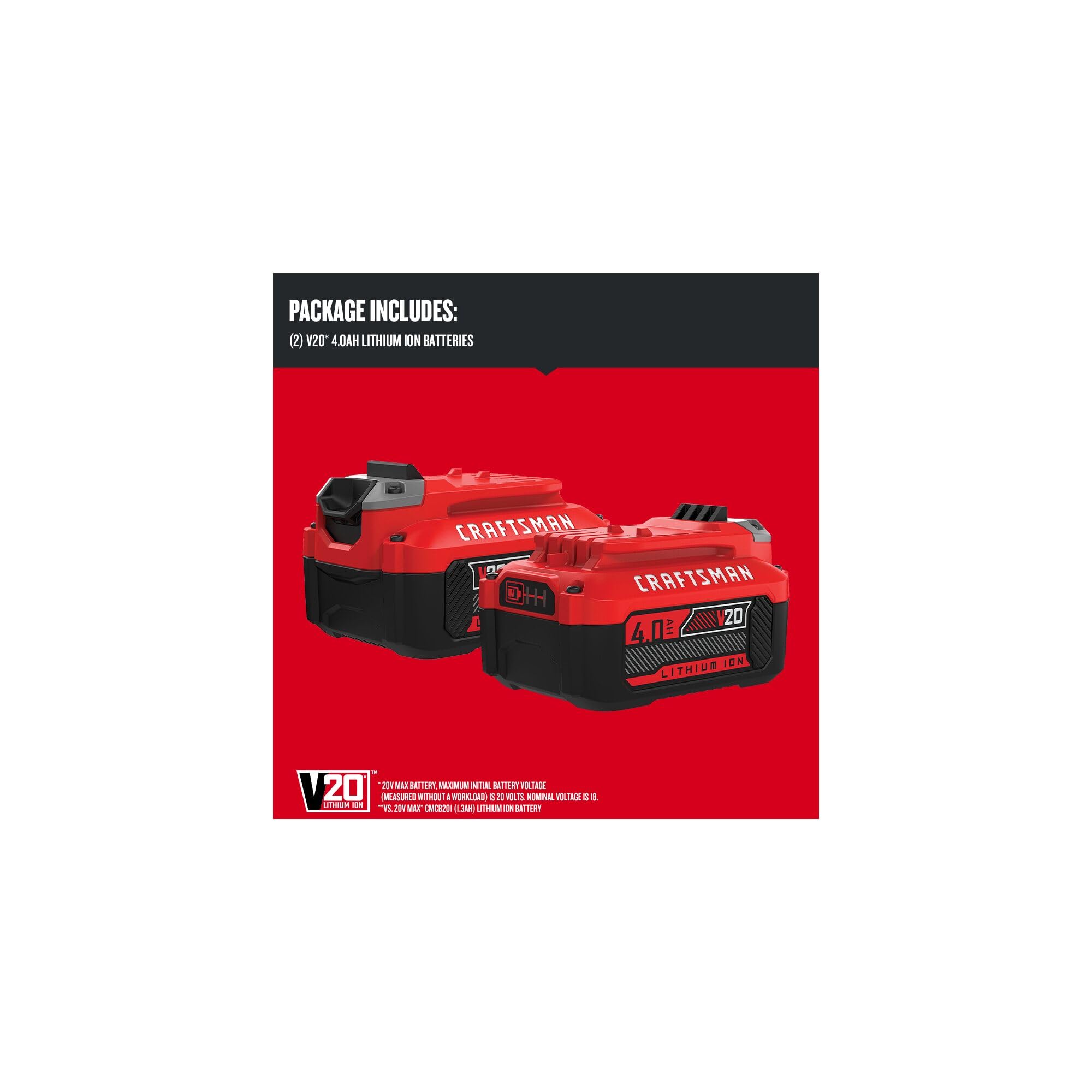 craftsman-v20-4ah-lithium-ion-power-tool-battery-2-pack-cmcb204-2 image 3