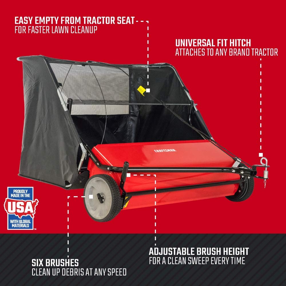craftsman-42-inch-hi-speed-tow-lawn-sweeper-cmxgzbf7124266-with-22-cu-ft-hopper image 2