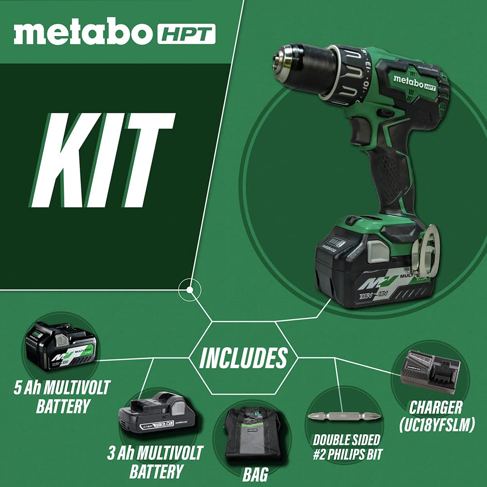 metabo-hpt-18v-brushless-hammer-drill-dv18dbfl2t-with-two-batteries-36v-18v-mult image 2