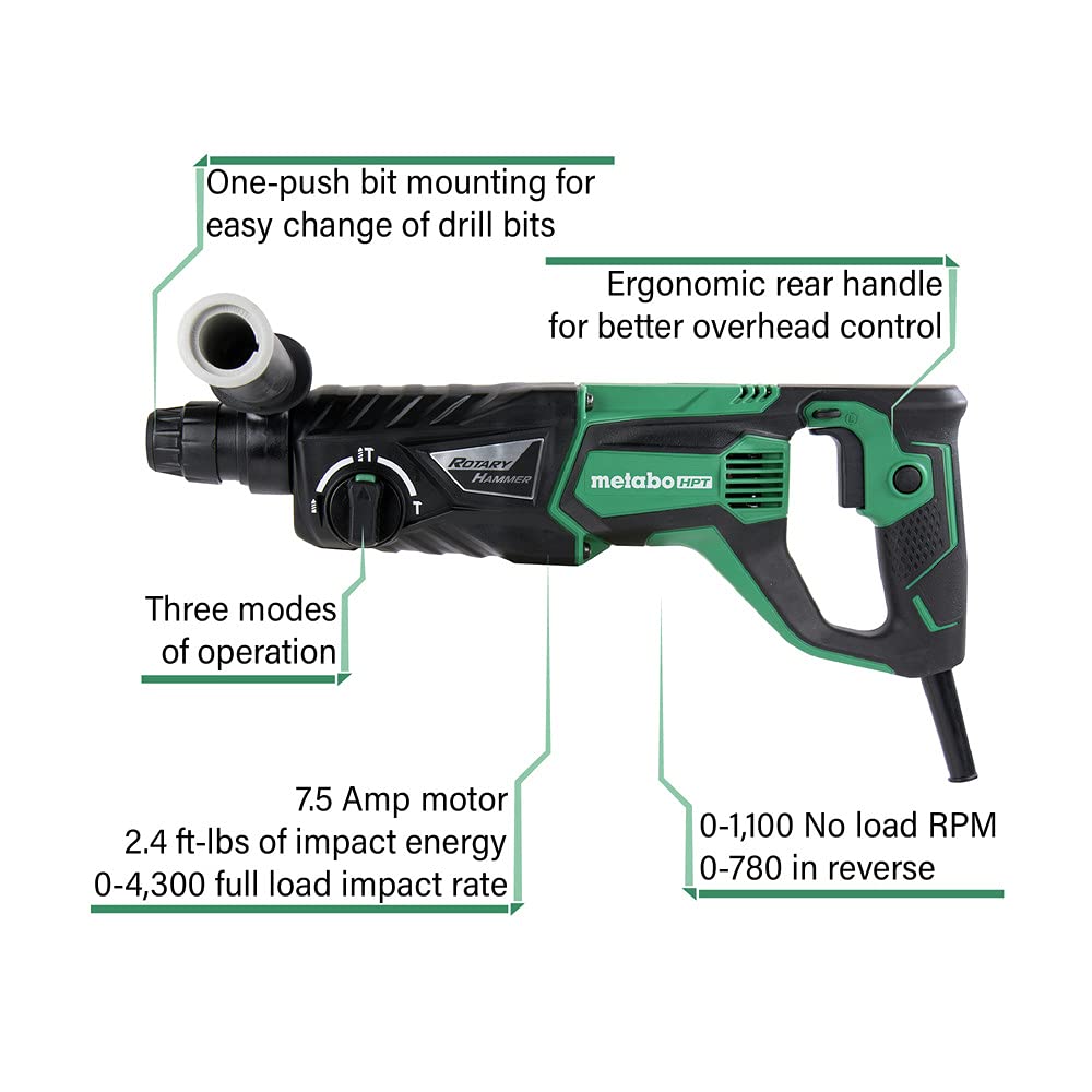 metabo-hpt-1-inch-sds-plus-rotary-hammer-7-5-amp-3-mode-dh26pf image 2