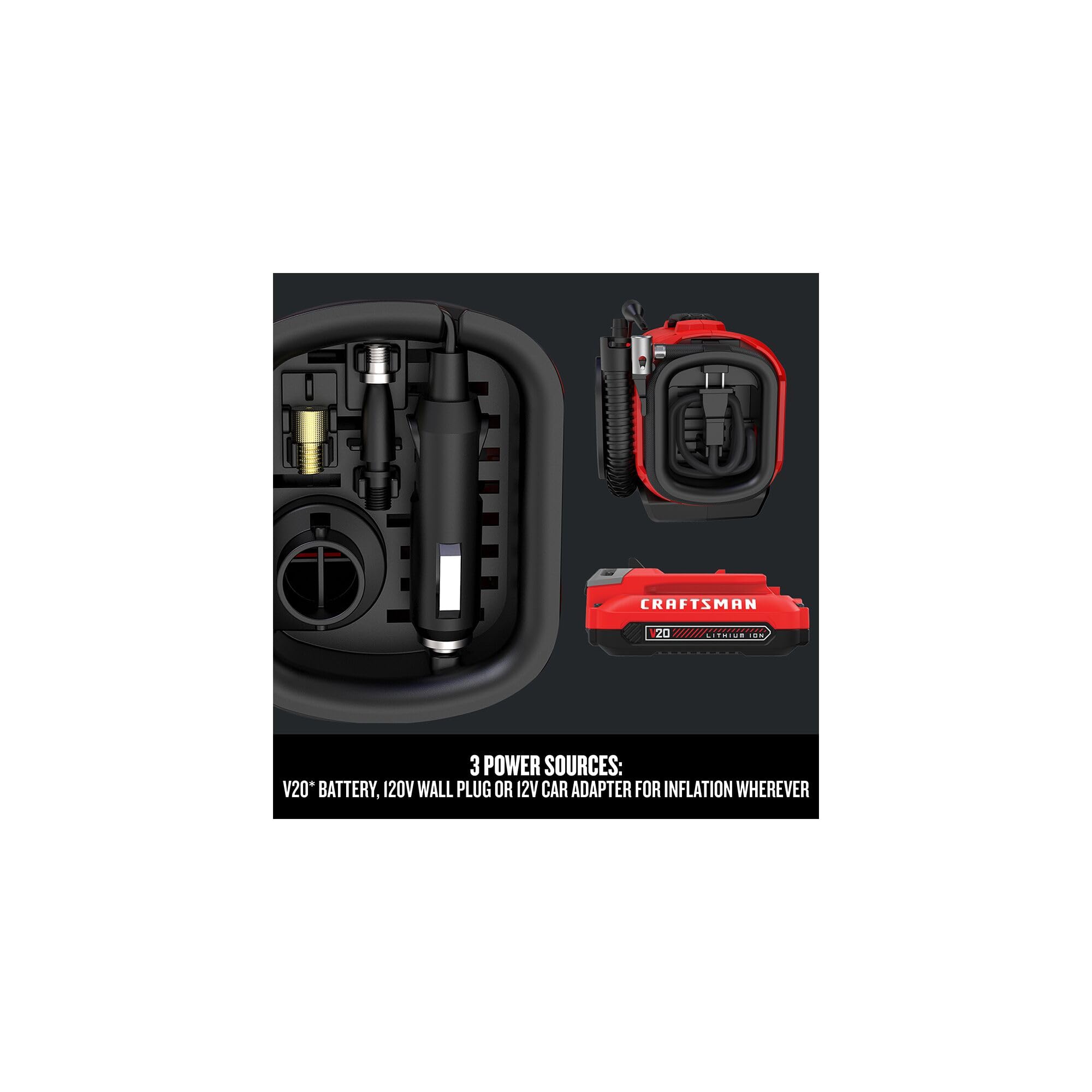 craftsman-v20-tire-inflator-portable-air-compressor-cmce520b-cordless-120v-12v-a image 4