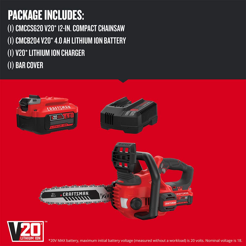 craftsman-v20-cordless-chainsaw-12-inch-with-battery-and-charger-cmccs620m1 image 3
