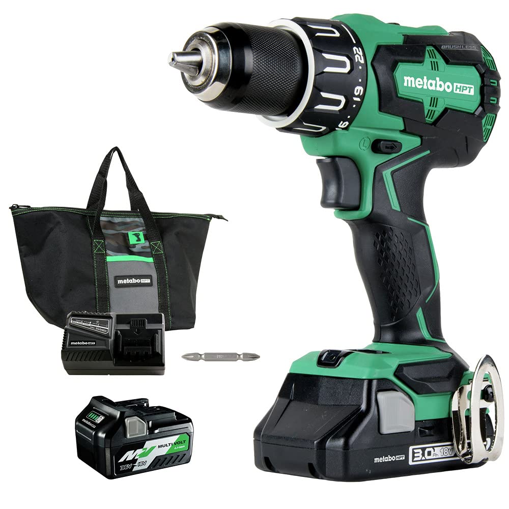 metabo-hpt-18v-brushless-hammer-drill-dv18dbfl2t-with-two-batteries-36v-18v-mult image 1