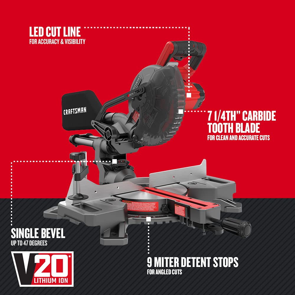 craftsman-v20-cordless-sliding-miter-saw-7-1-4-inch-single-bevel-battery-charger image 2