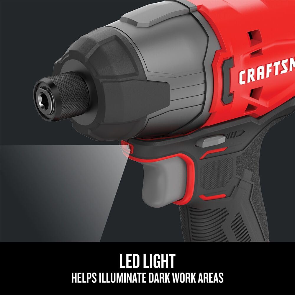 craftsman-20v-max-impact-driver-kit-1-4-inch-2-800-rpm-led-work-light-battery-an image 5