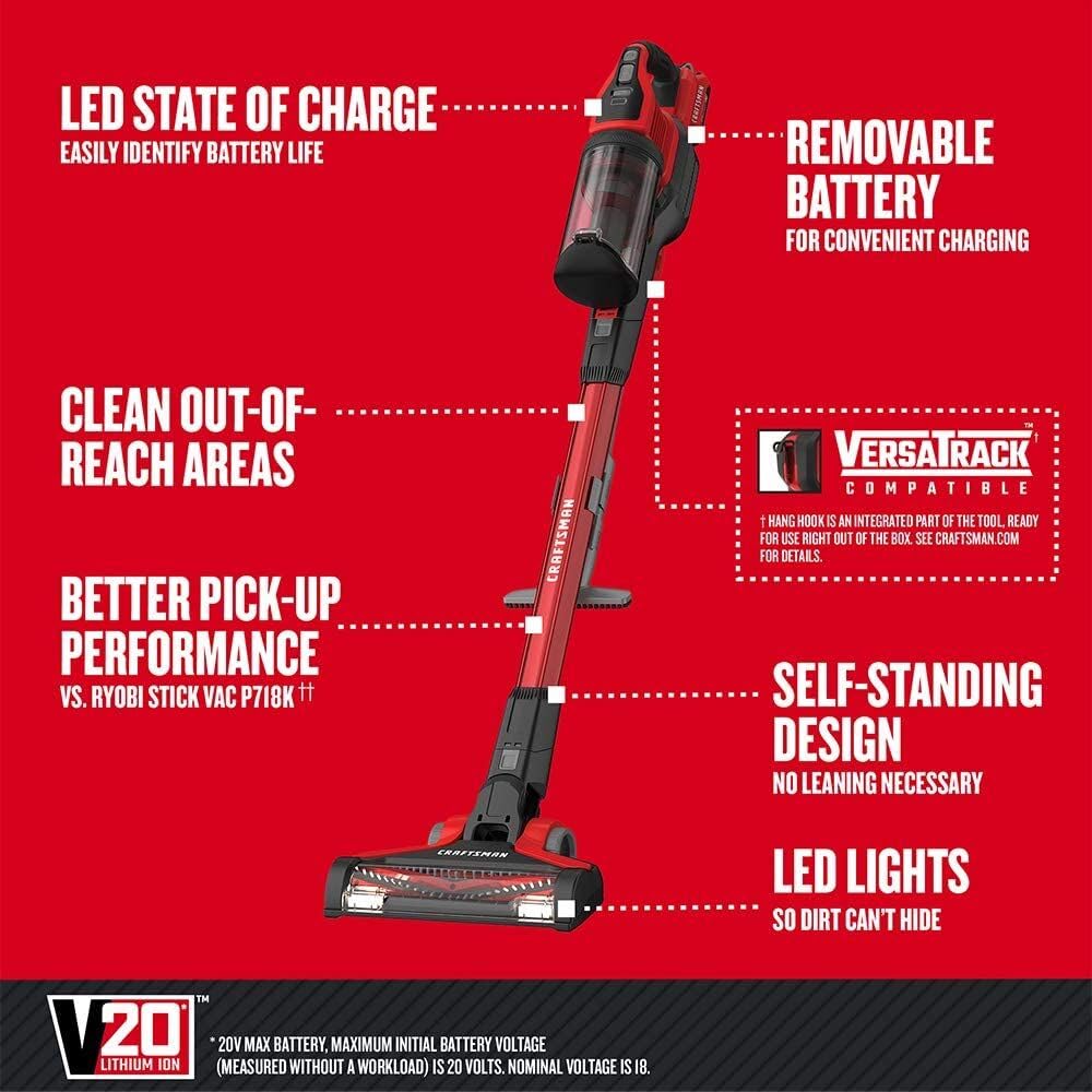 craftsman-v20-cordless-stick-vacuum-kit-with-removable-battery-cmcvs001d1-45-cfm image 2