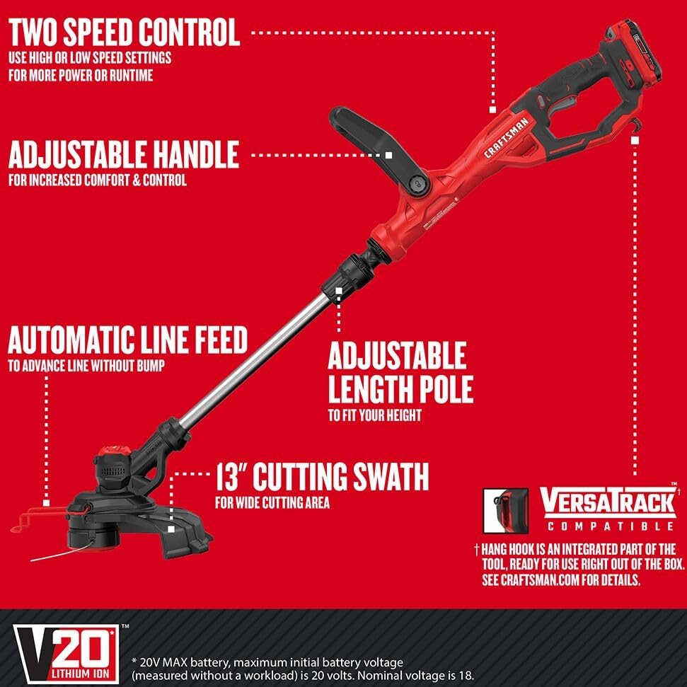 craftsman-v20-cordless-string-trimmer-edger-cmcst900d1-13-inch-2-0-ah-battery-in image 8