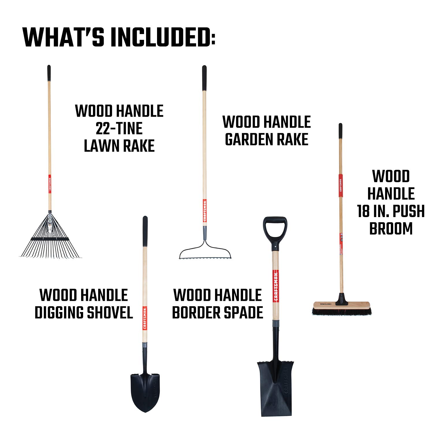 craftsman-5-piece-garden-landscape-tool-set-with-lawn-rake-digging-shovel-garden image 2