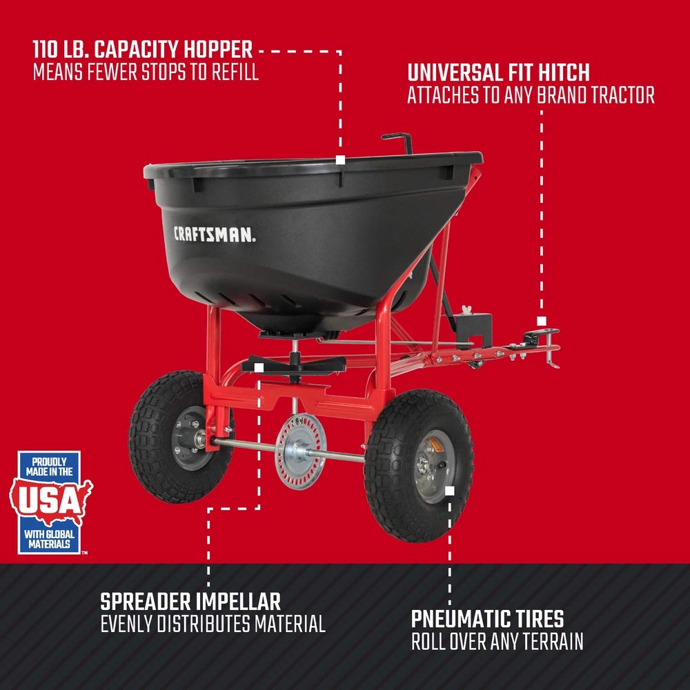 craftsman-pull-behind-lawn-broadcast-spreader-110-lb-capacity-universal-hitch-ma image 2