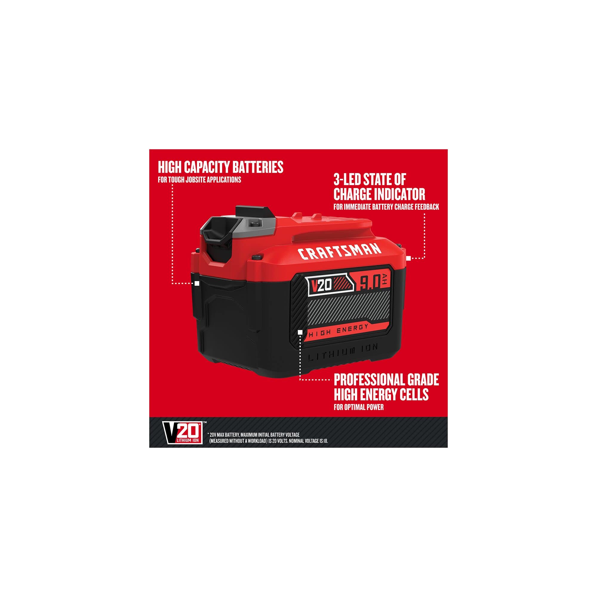 craftsman-v20-20v-max-9ah-lithium-ion-battery-with-led-indicator-cmcb209 image 2