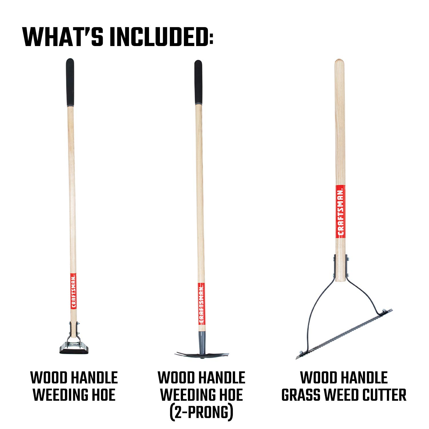 craftsman-3-piece-long-wood-handle-weeding-tool-set-with-weeding-hoe-2-prong-hoe image 2