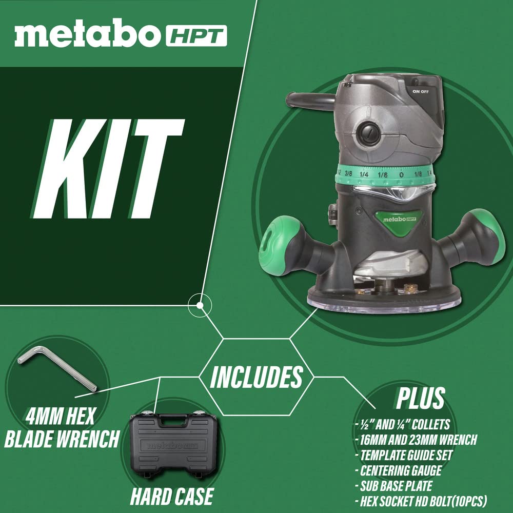 metabo-hpt-km12vc-2-1-4-hp-fixed-plunge-base-router-kit image 2