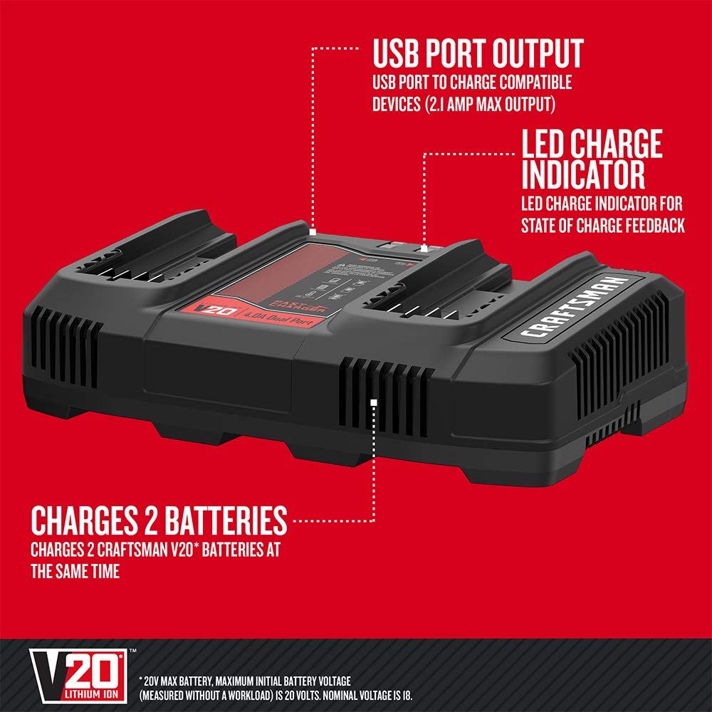 craftsman-v20-2ah-lithium-ion-dual-port-battery-charger-cmcb124 image 2