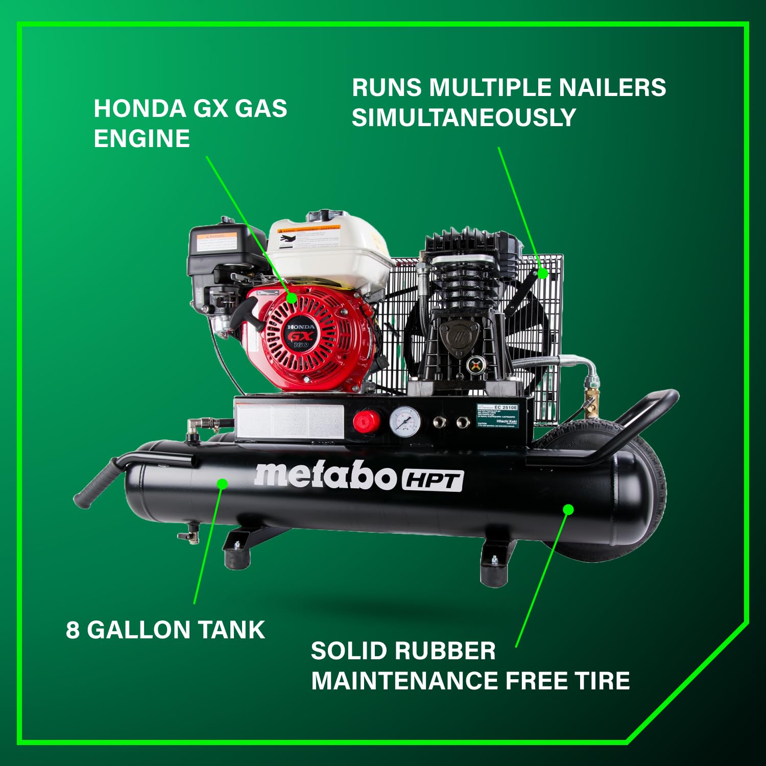 metabo-hpt-ec2510e-gas-powered-wheeled-air-compressor-8-gallon-honda-gx-engine-c image 3