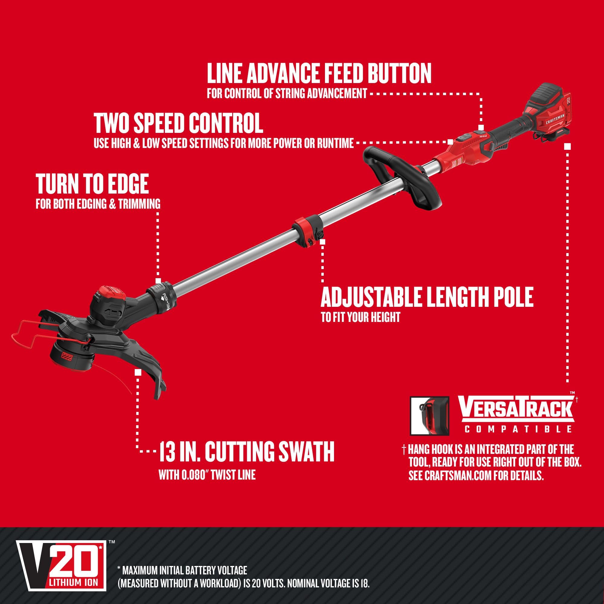 craftsman-v20-13-in-cordless-string-trimmer-edger-cmcst910b-tool-only image 2