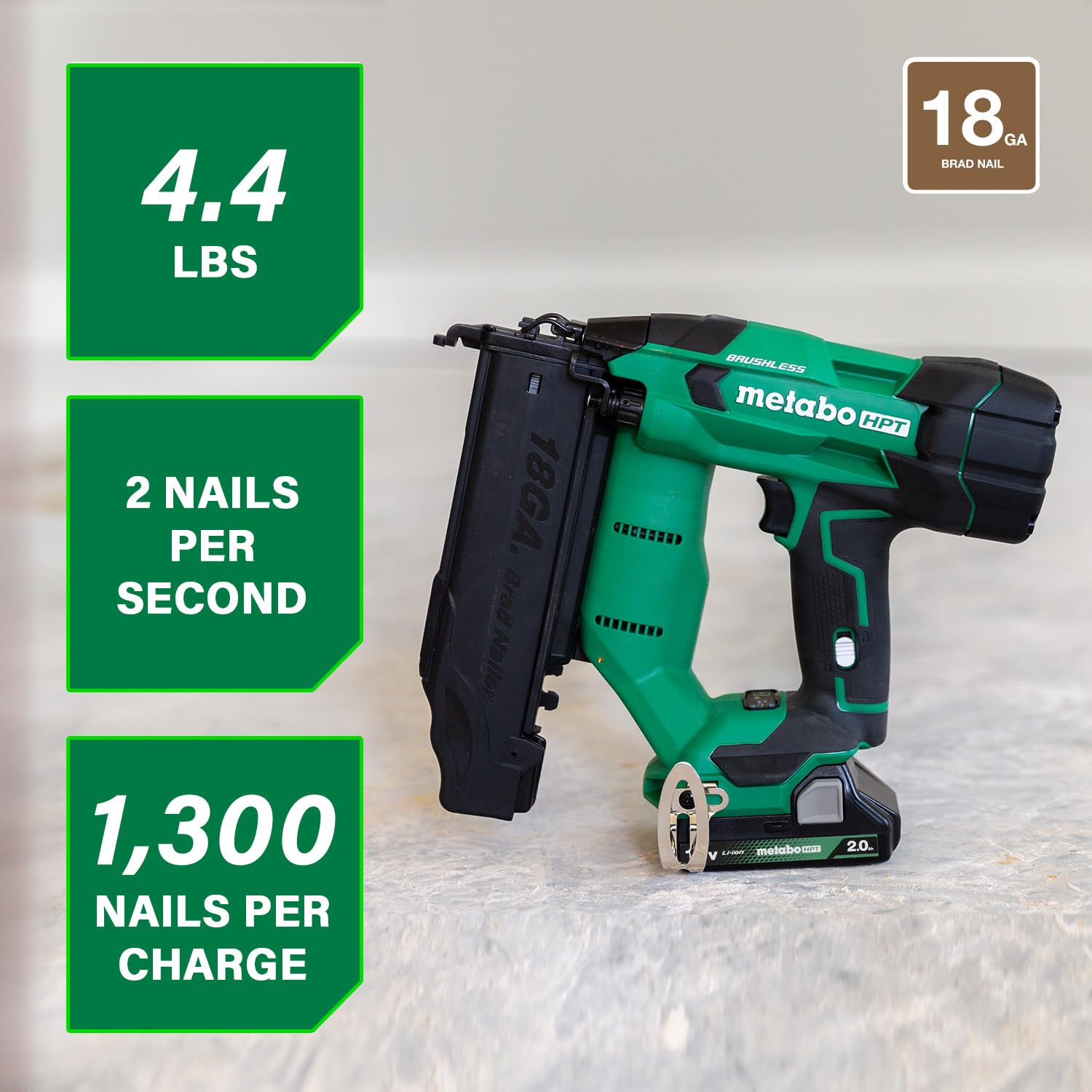 metabo-hpt-18v-brushless-cordless-brad-nailer-kit-nt1850dft-with-2-0ah-battery-d image 2
